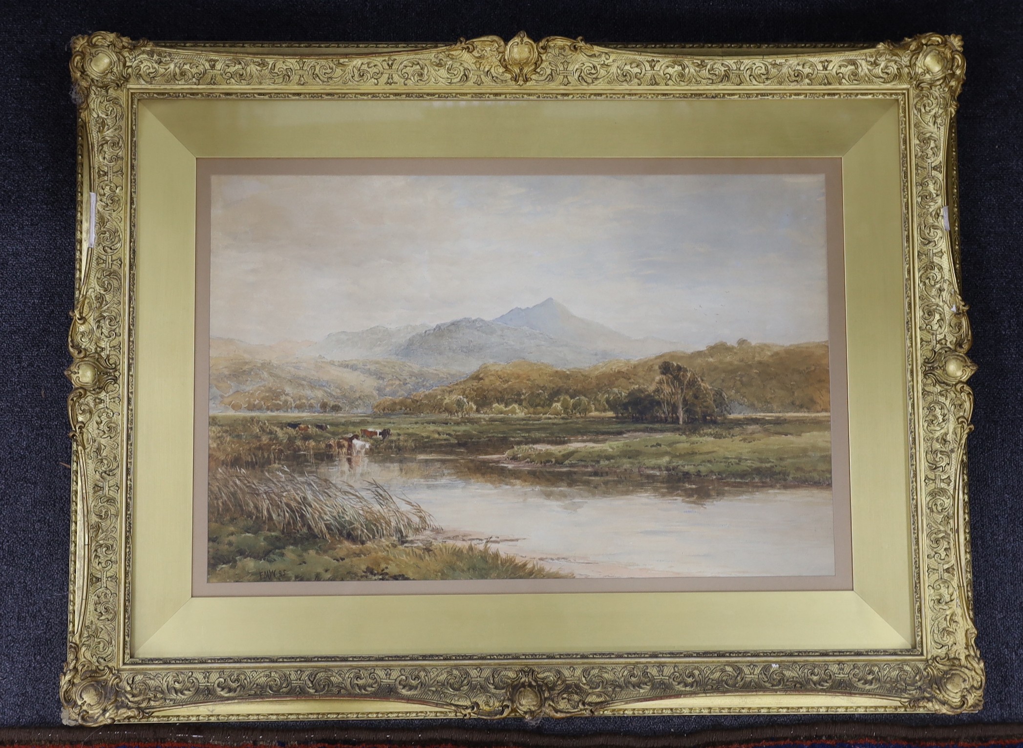 Edmund Morrison Wimperis (1835-1900), watercolour, 'A Welsh River', signed and dated '75, artist's label verso, 41 x 63cm